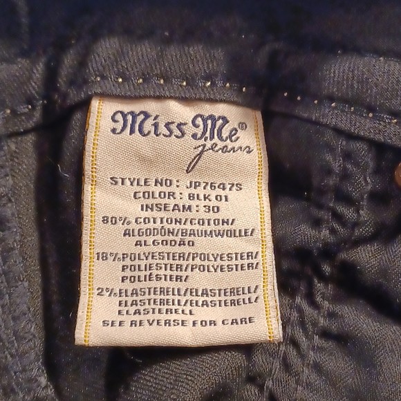 NWOT Miss Me Jeans, Size 27, Black, Bedazzled, 32W x 29L, Skinny, Stretch Denim - Picture 6 of 12